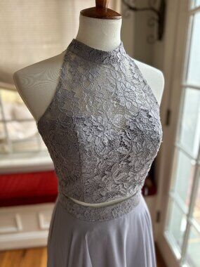 Clarisse 2-Piece Lace & Chiffon Formal Gown - Steel Grey - NWT - Size 4